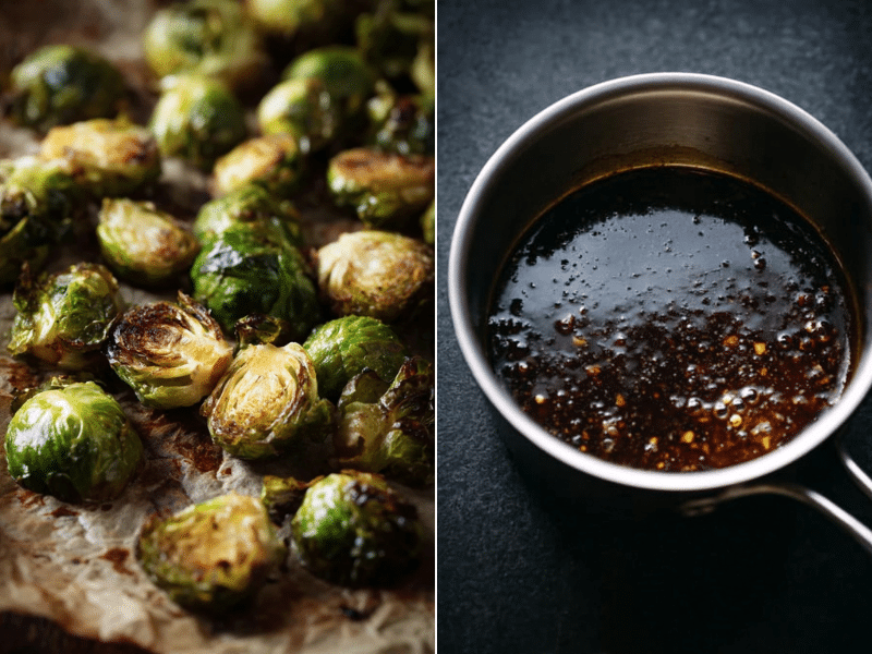 Kung Pao Brussel Sprouts – A Spicy, Crispy Twist You’ll Crave Again and Again 5 Roasted Brussels sprouts and thickened Kung Pao sauce side by side