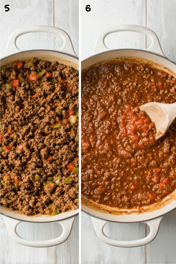 Keto Taco Lasagna: The Ultimate Crave-Worthy Low-Carb Dinner 5 Ground beef cooking step for keto taco lasagna in white skillet