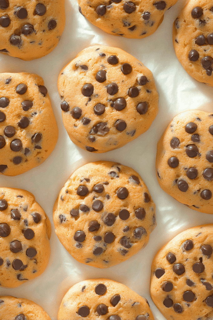 Protein Cookies – Soft, Low Carb Cookies Packed with Protein 3 Soft protein chocolate chip cookies with golden edges on parchment