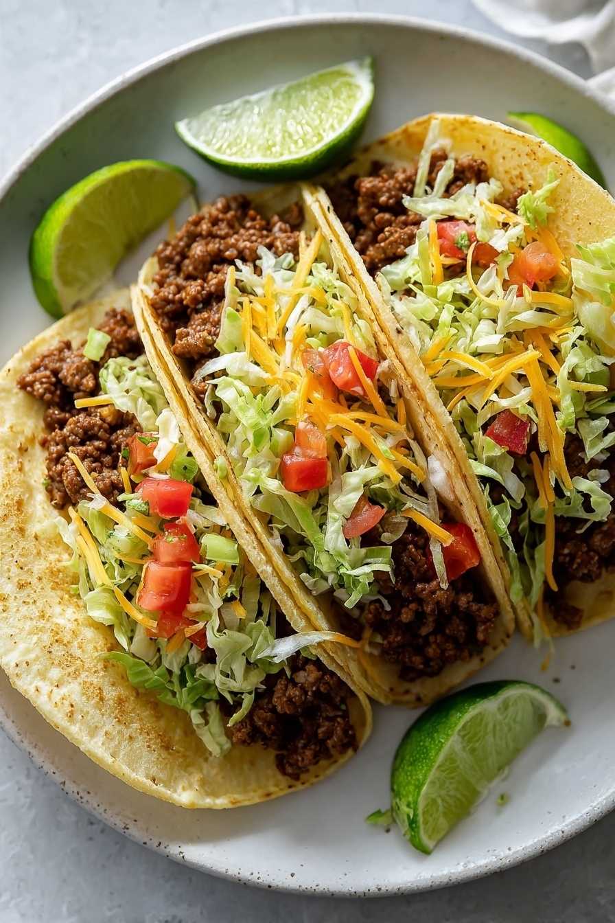 Home 8 Keto beef tacos in low-carb tortillas with ground beef, lettuce, tomato, and cheese