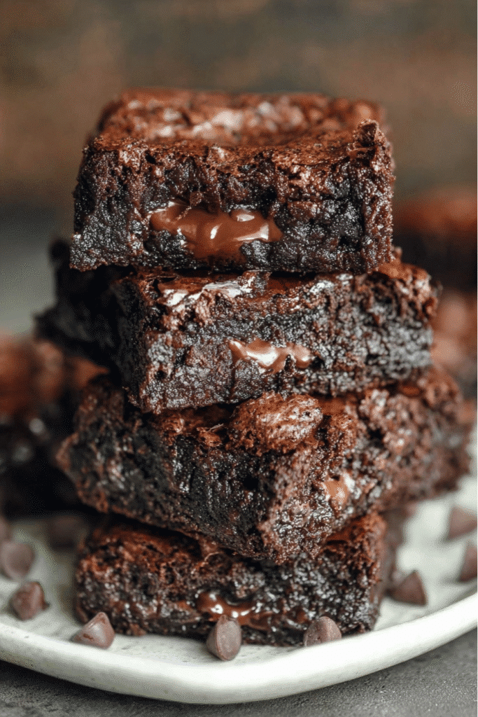 Greek Yogurt Brownies – Low Carb, Fudgy & Guilt-Free Dessert 1 Greek yogurt brownies topped with chocolate chips on white plate