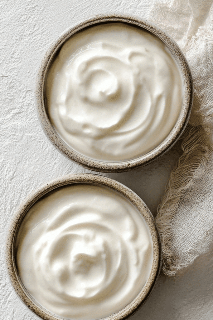 Keto Yogurt – The Creamy Low-Carb Fix That Feels Like a Treat 4 Plain keto yogurt in ceramic bowls on a white background