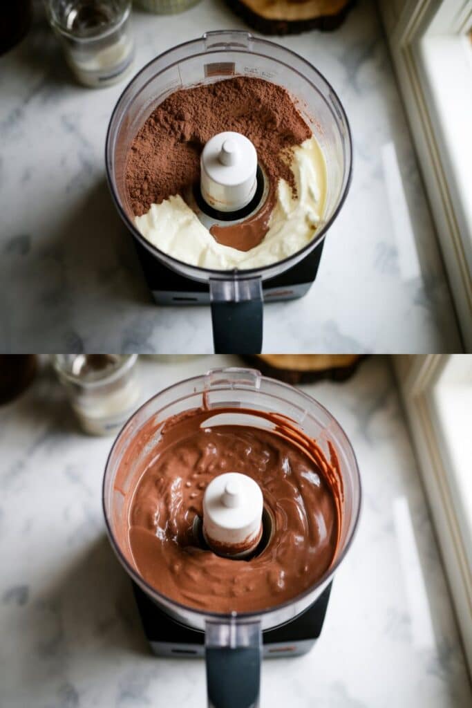 Chocolate Protein Shake Recipe You’ll Crave Every Morning 4 Chocolate protein shake before and after blending in blender